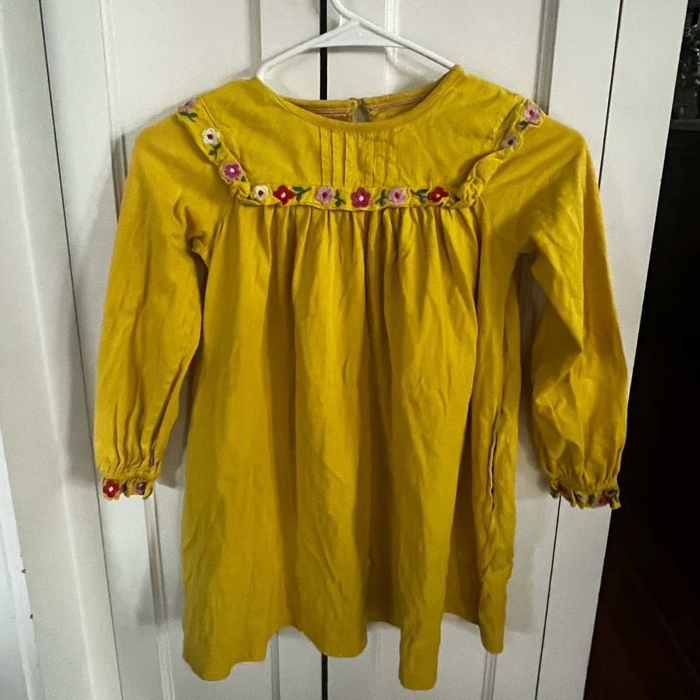 Mini Boden Yellow Dress with Floral Embroidery